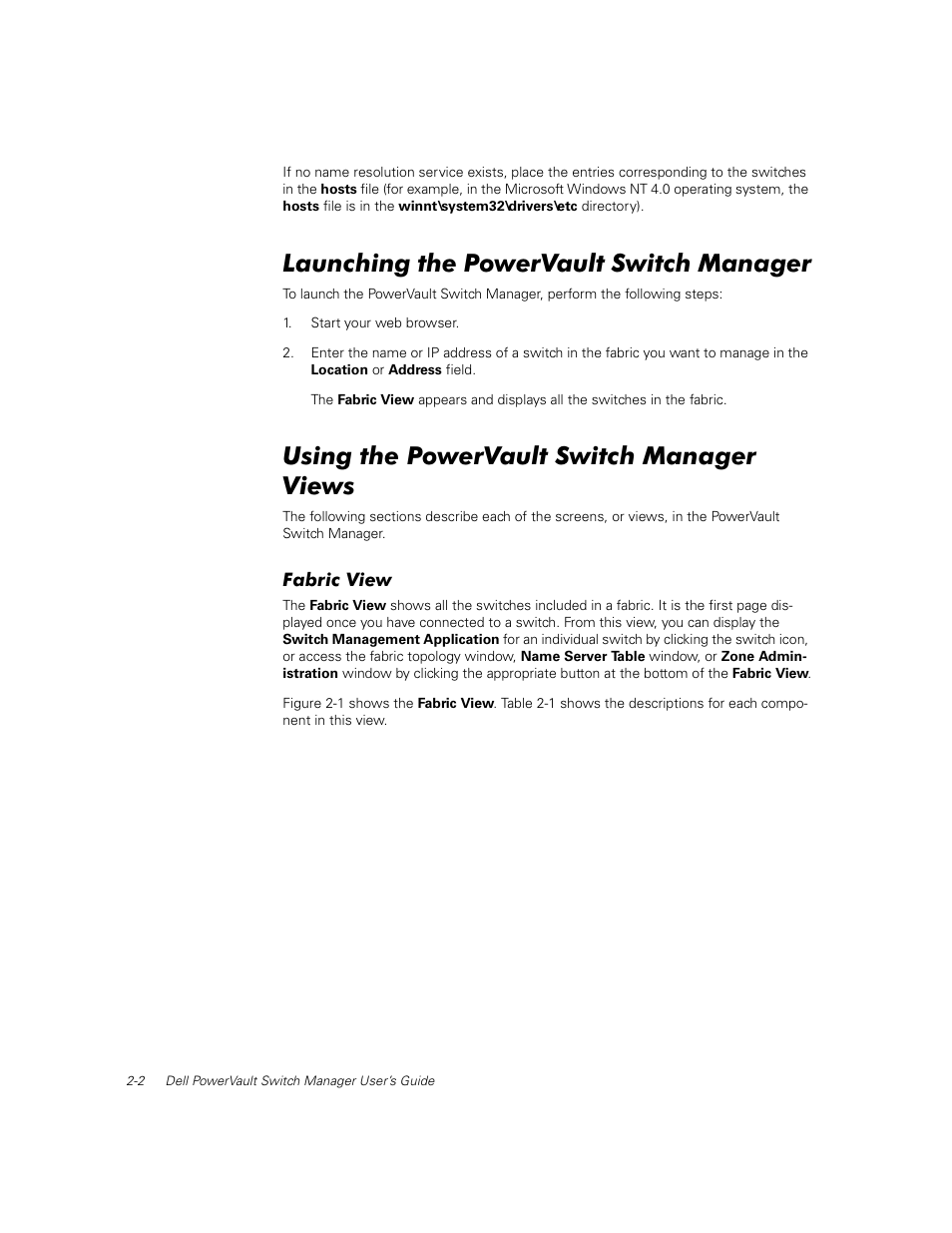 Launching the powervault switch manager, Using the powervault switch manager views, Fabric view | Launching the powervault switch manager -2, Using the powervault switch manager views -2, Fabric view -2 | Dell PowerVault 57F User Manual | Page 12 / 42