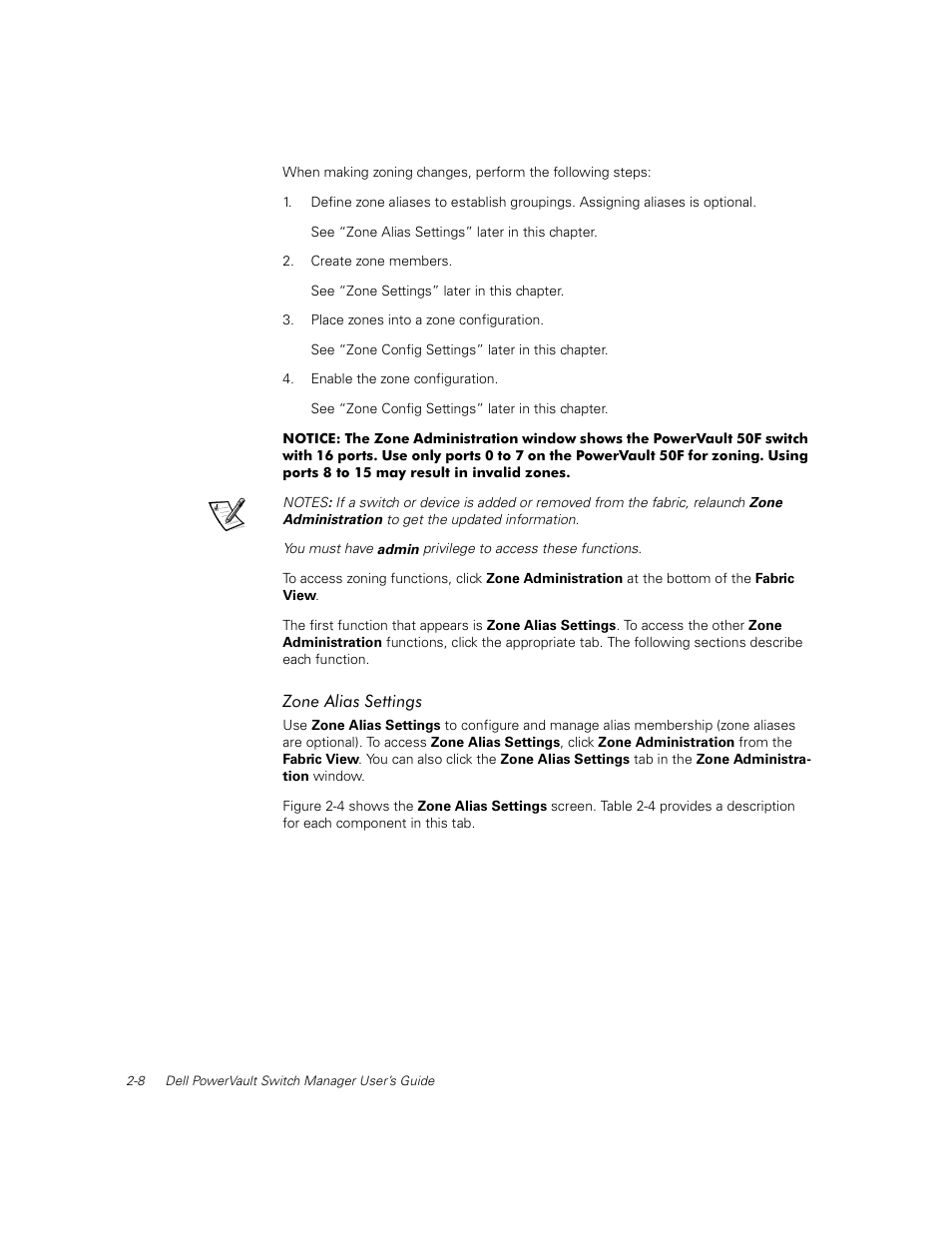 Zone alias settings, Zone alias settings -8 | Dell PowerVault 57F User Manual | Page 18 / 42