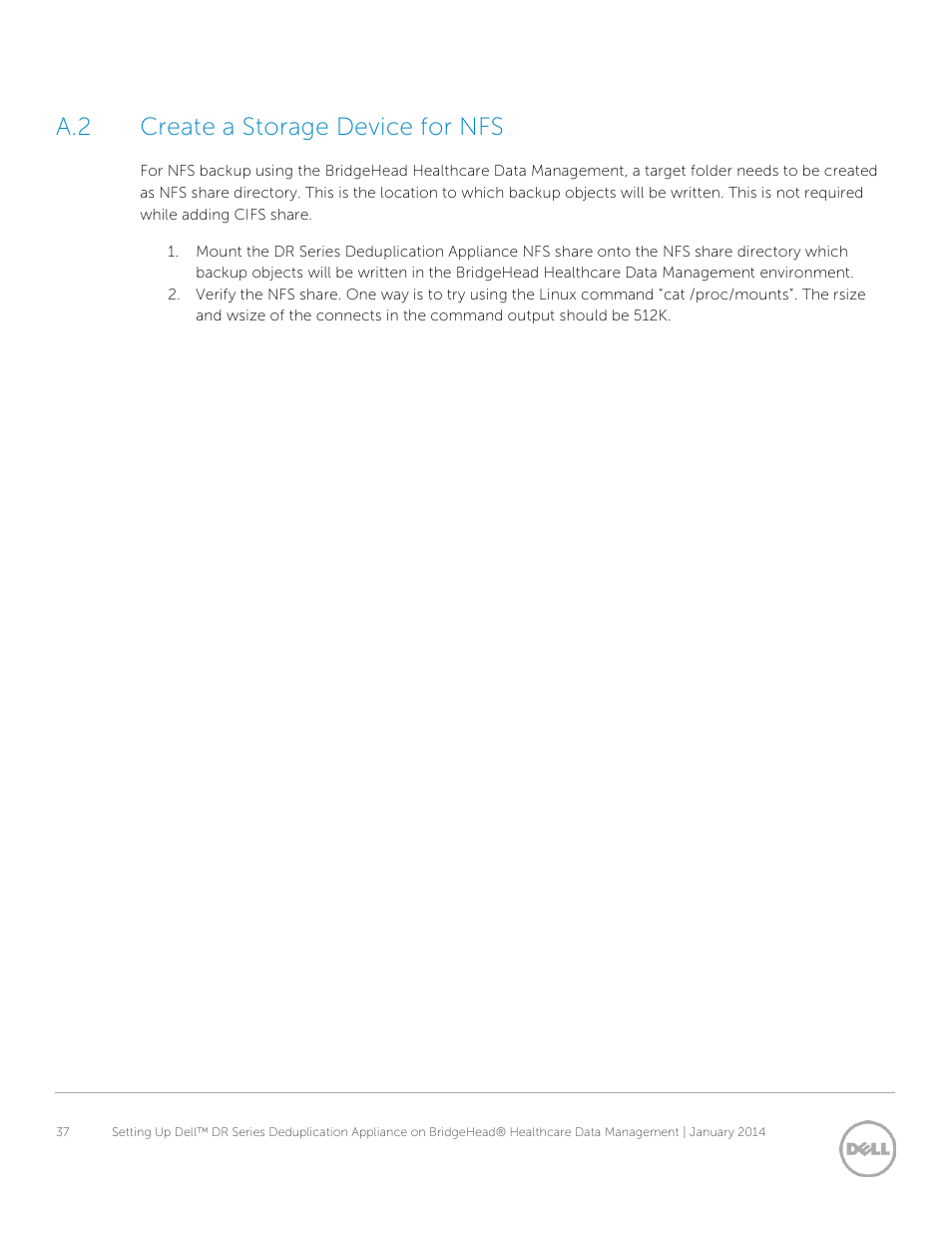 A.2 create a storage device for nfs, Create a storage device for nfs | Dell PowerVault DR6000 User Manual | Page 37 / 37