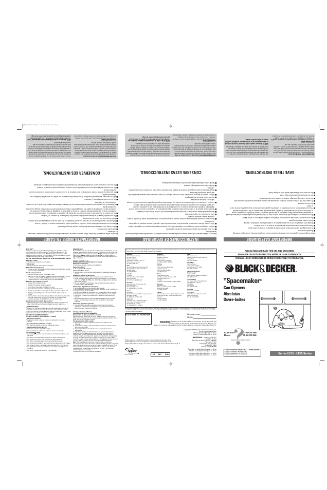 Black & Decker SPACEMAKER EC75 User Manual | 2 pages