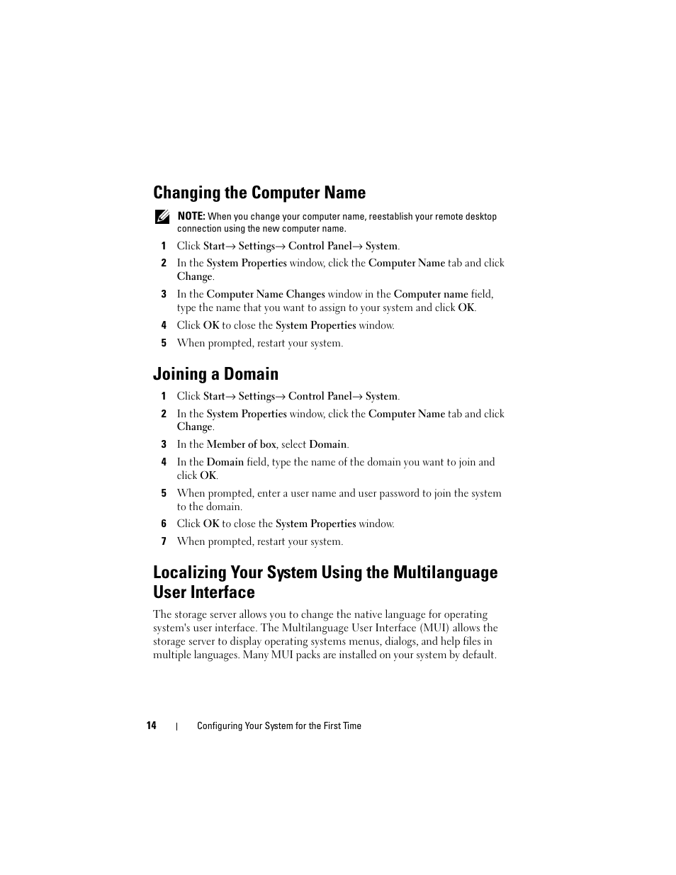 Changing the computer name, Joining a domain | Dell PowerVault DP500 User Manual | Page 14 / 68