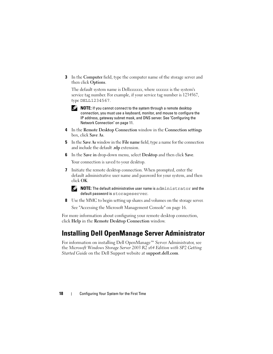 Installing dell openmanage server administrator | Dell PowerVault DP500 User Manual | Page 18 / 68