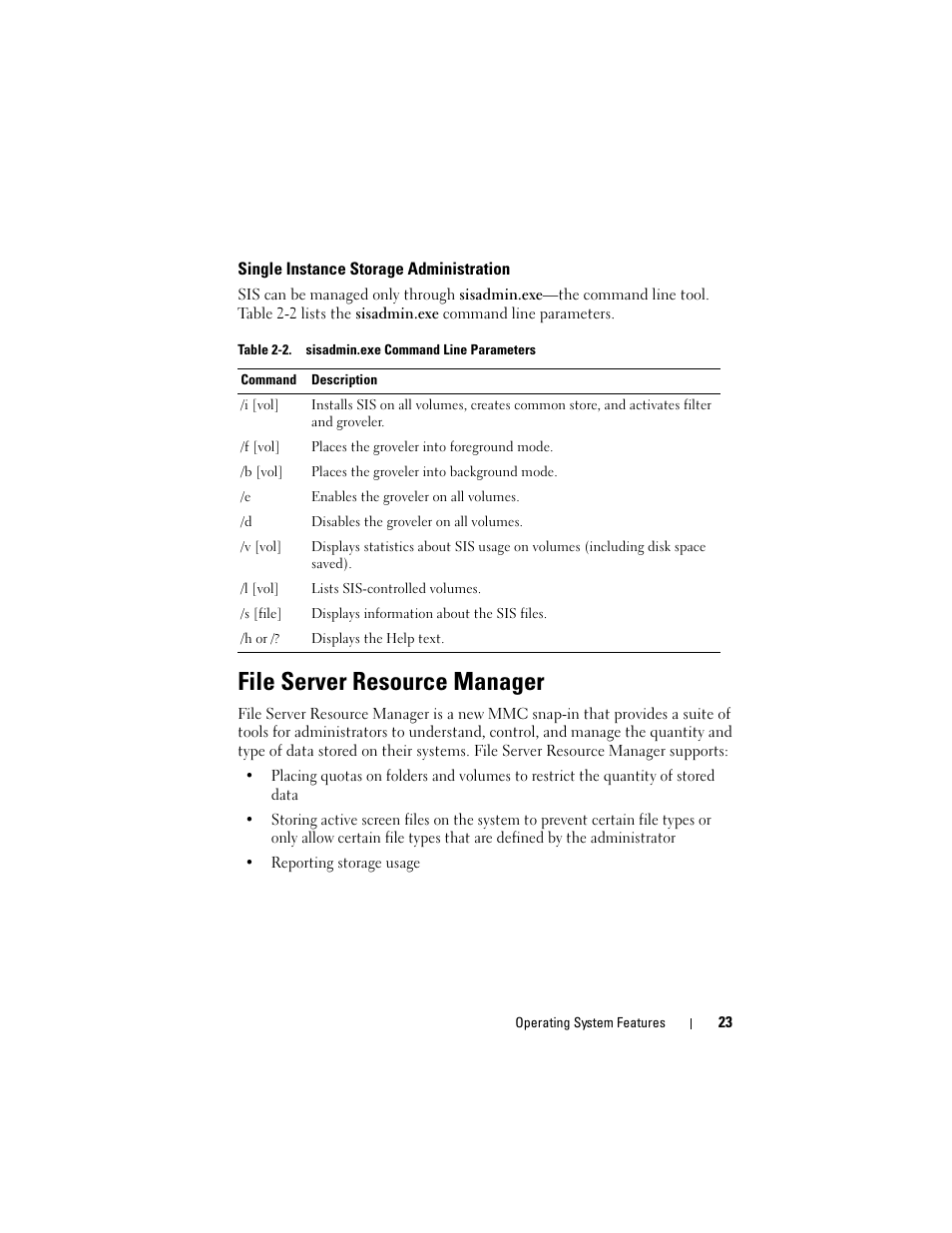 Single instance storage administration, File server resource manager | Dell PowerVault DP500 User Manual | Page 23 / 68