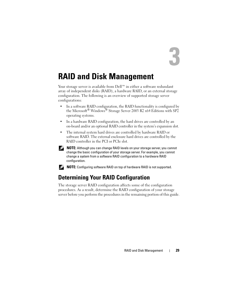 Raid and disk management, Determining your raid configuration | Dell PowerVault DP500 User Manual | Page 29 / 68