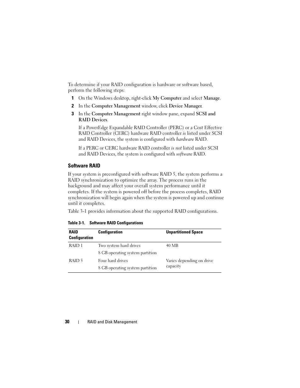 Software raid | Dell PowerVault DP500 User Manual | Page 30 / 68