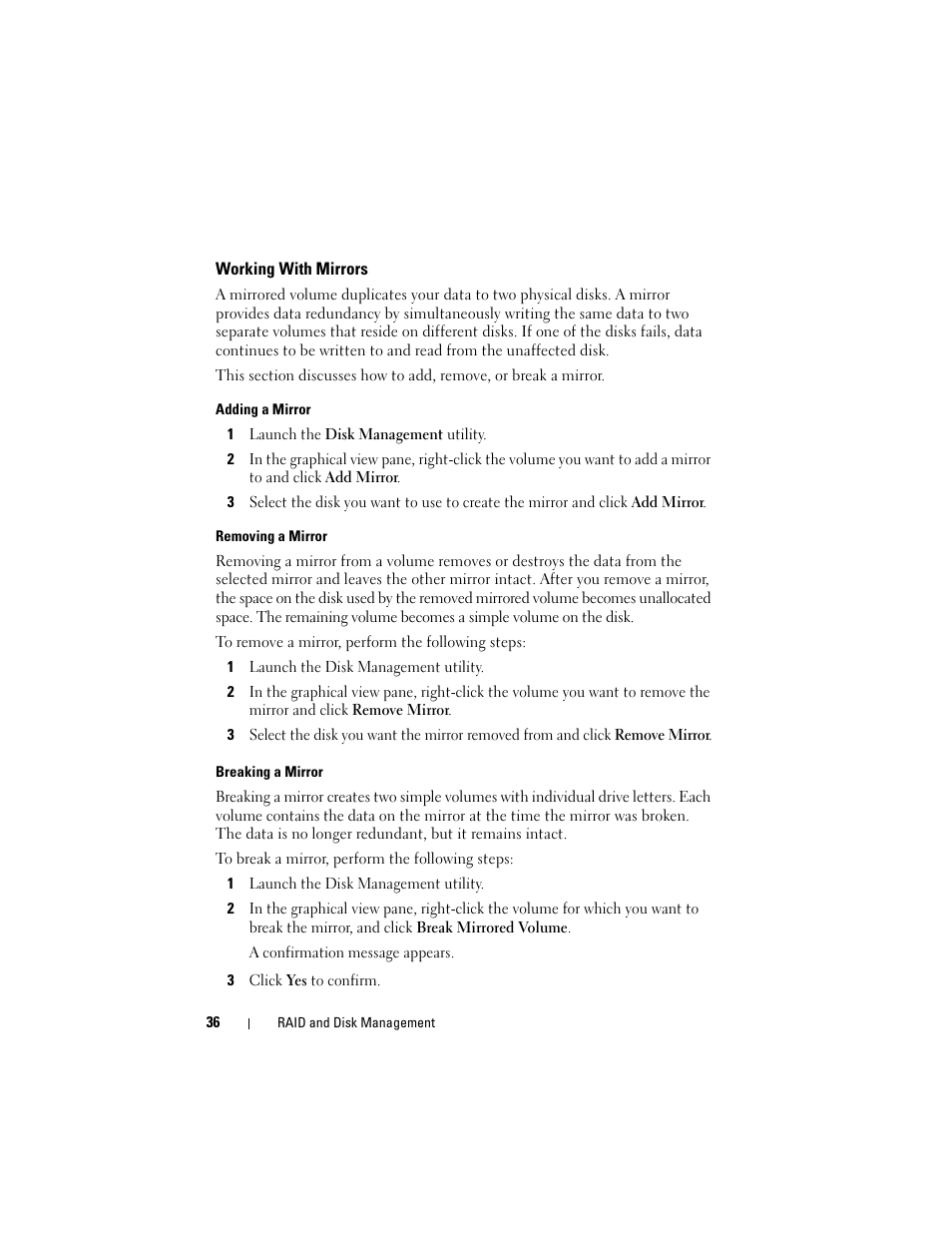 Working with mirrors | Dell PowerVault DP500 User Manual | Page 36 / 68