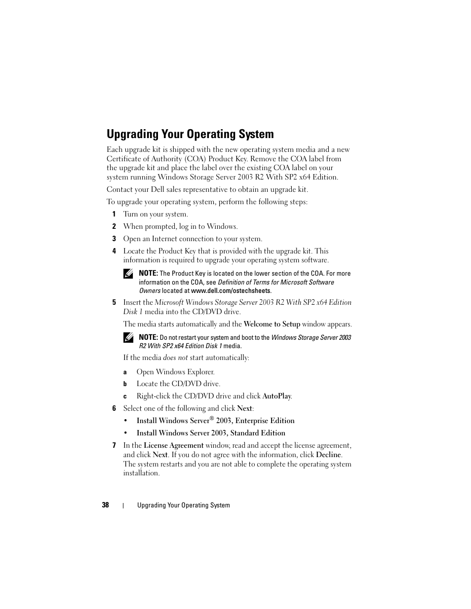 Upgrading your operating system | Dell PowerVault DP500 User Manual | Page 38 / 68