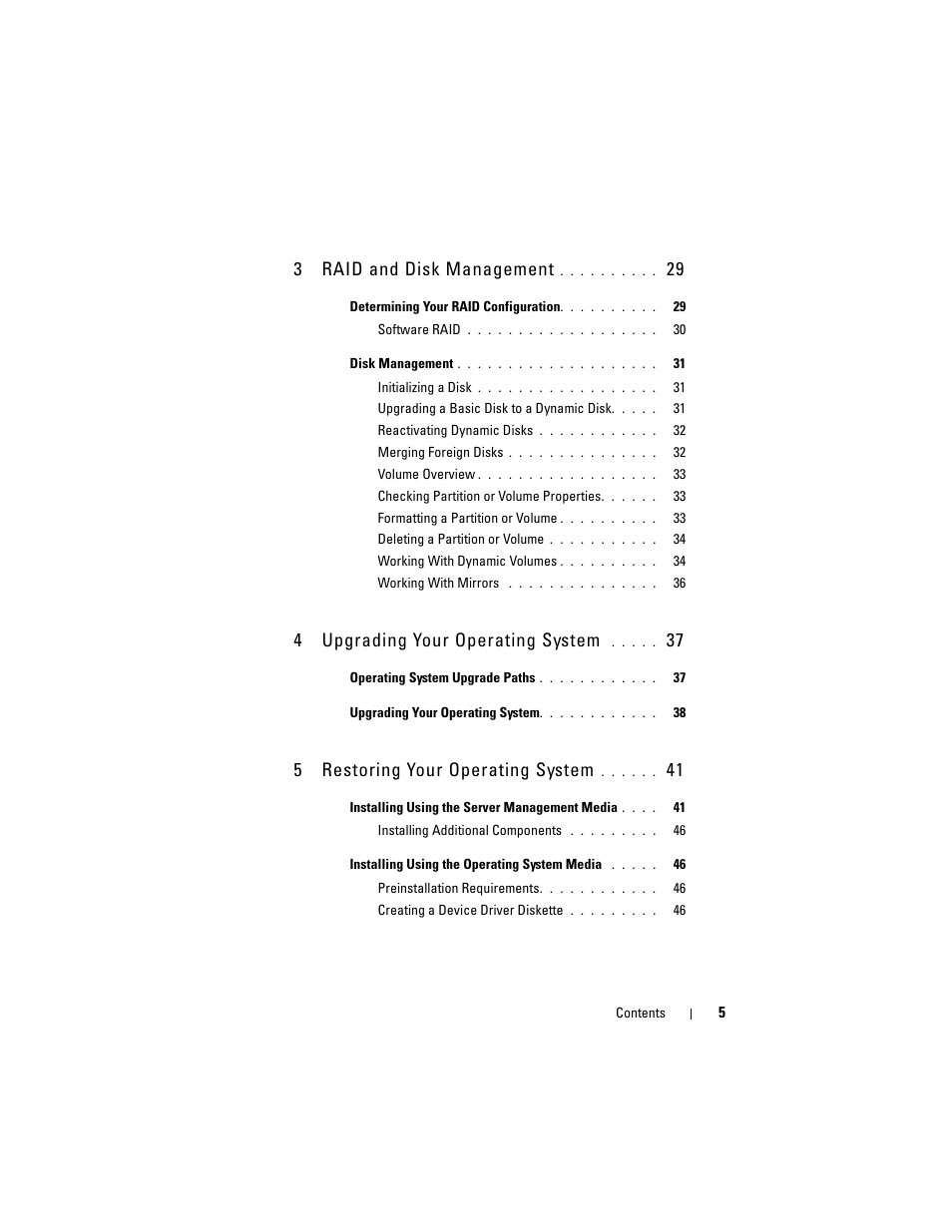 3raid and disk management, 4upgrading your operating system, 5restoring your operating system | Dell PowerVault DP500 User Manual | Page 5 / 68