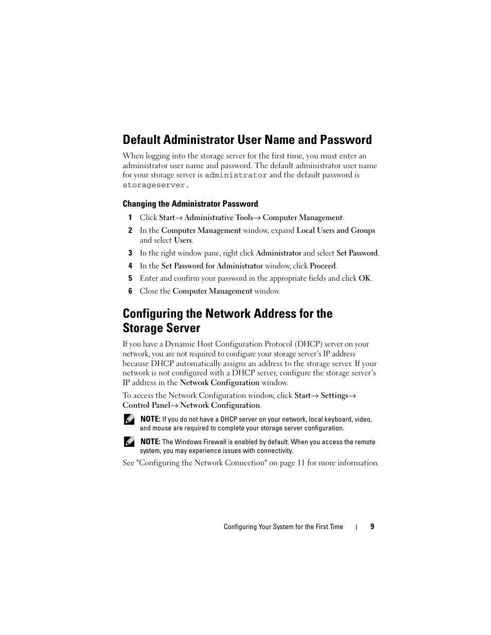 Default administrator user name and password, Changing the administrator password | Dell PowerVault DP500 User Manual | Page 9 / 68