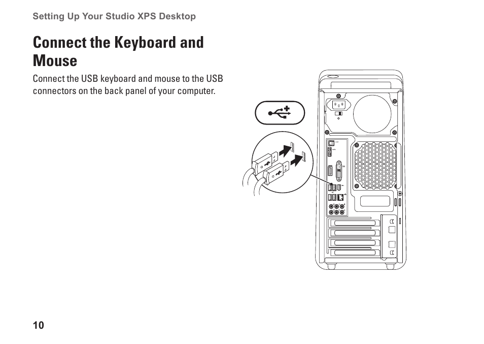Connect the keyboard and mouse | Dell Studio XPS 8100 (Late 2009) User Manual | Page 12 / 80