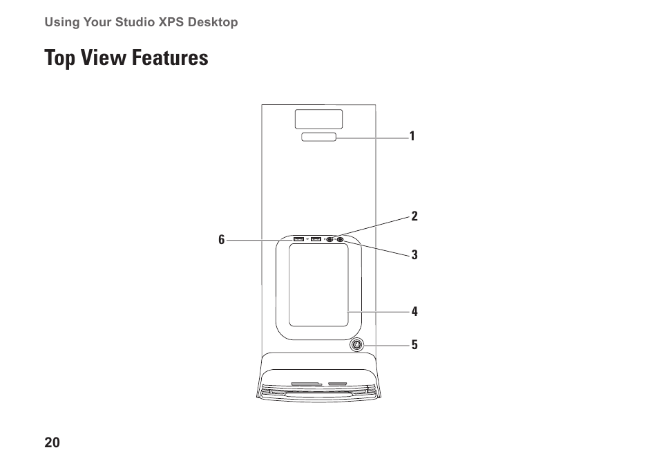 Top view features | Dell Studio XPS 8100 (Late 2009) User Manual | Page 22 / 80