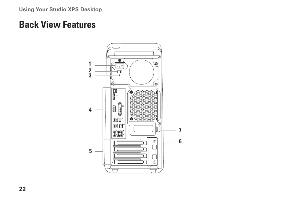 Back view features | Dell Studio XPS 8100 (Late 2009) User Manual | Page 24 / 80