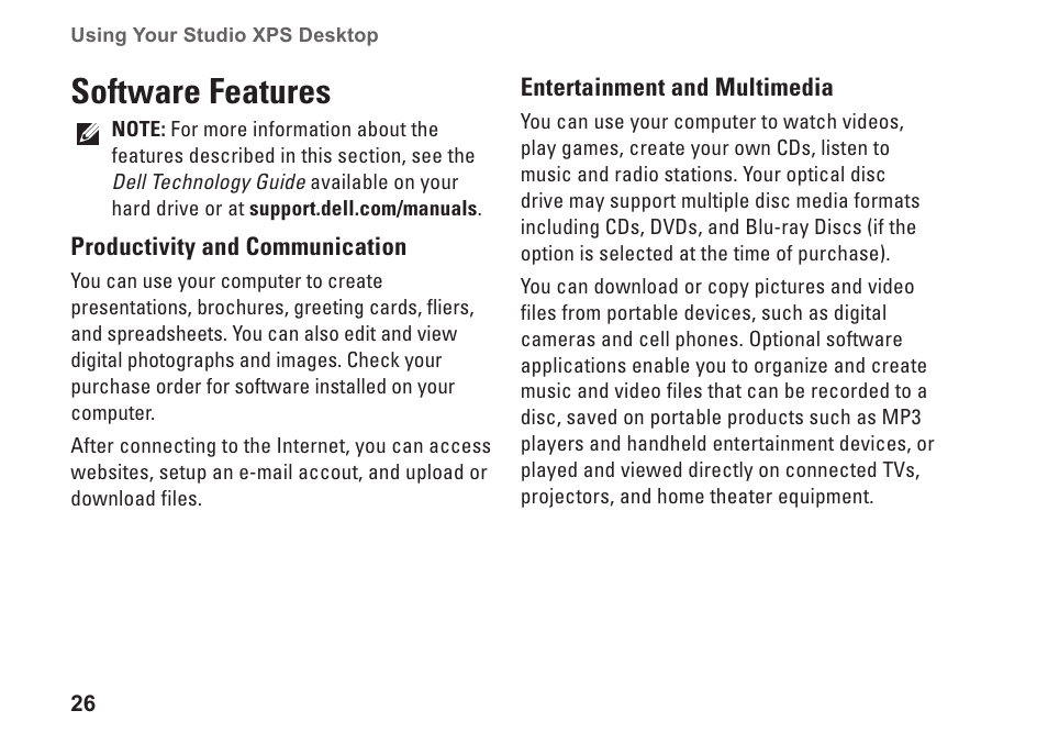 Software features | Dell Studio XPS 8100 (Late 2009) User Manual | Page 28 / 80