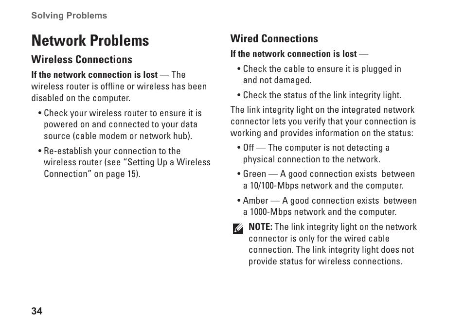 Network problems | Dell Studio XPS 8100 (Late 2009) User Manual | Page 36 / 80