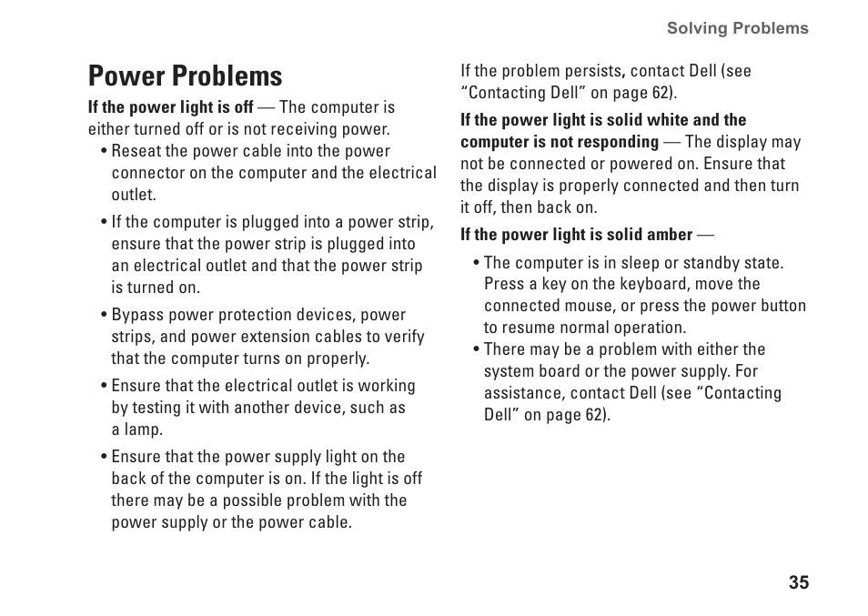 Power problems | Dell Studio XPS 8100 (Late 2009) User Manual | Page 37 / 80