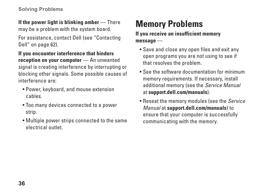 Memory problems | Dell Studio XPS 8100 (Late 2009) User Manual | Page 38 / 80