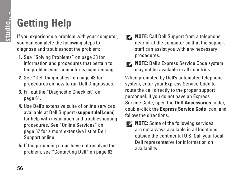 Getting help | Dell Studio XPS 8100 (Late 2009) User Manual | Page 58 / 80