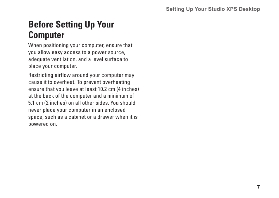 Before setting up your computer | Dell Studio XPS 8100 (Late 2009) User Manual | Page 9 / 80