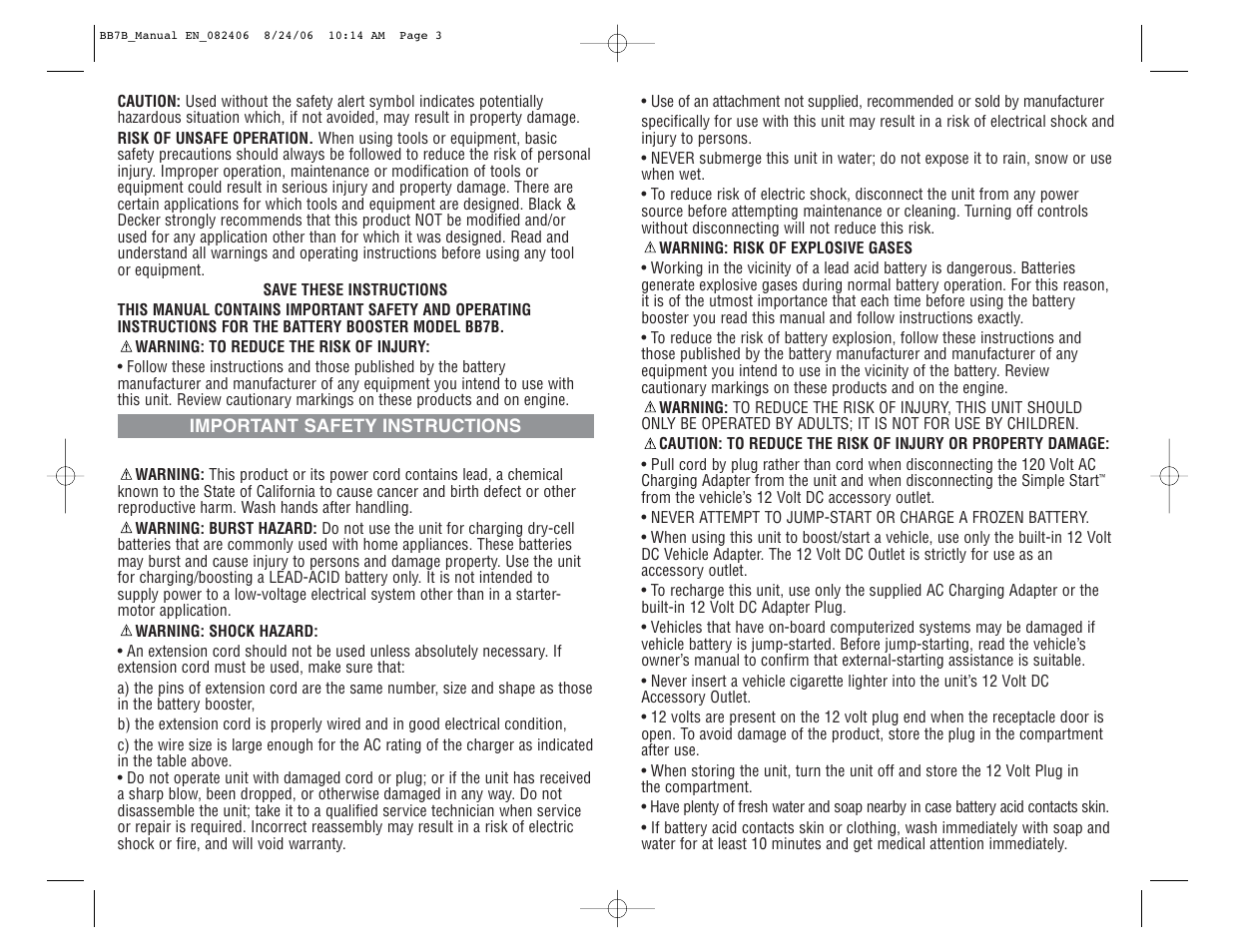 Black & Decker SIMPLE START BB7B User Manual | Page 3 / 7