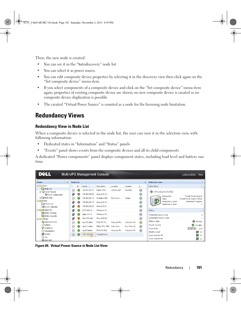 Redundancy views, Redundancy view in node list | Dell UPS 4200R User Manual | Page 100 / 116