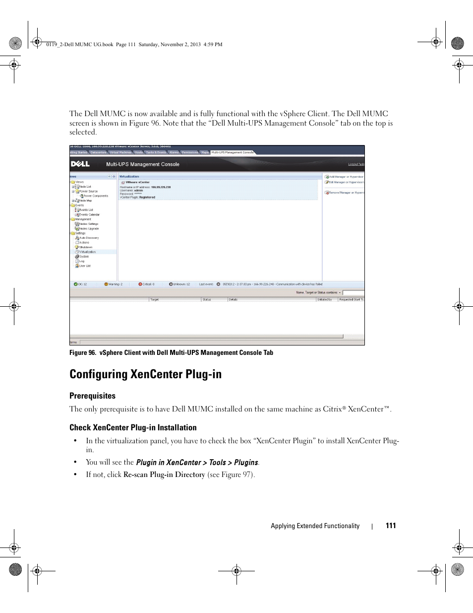 Configuring xencenter plug-in, Prerequisites, Check xencenter plug-in installation | Dell UPS 4200R User Manual | Page 110 / 116