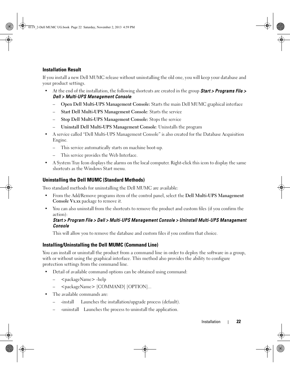 Installation result, Uninstalling the dell mumc (standard methods) | Dell UPS 4200R User Manual | Page 21 / 116