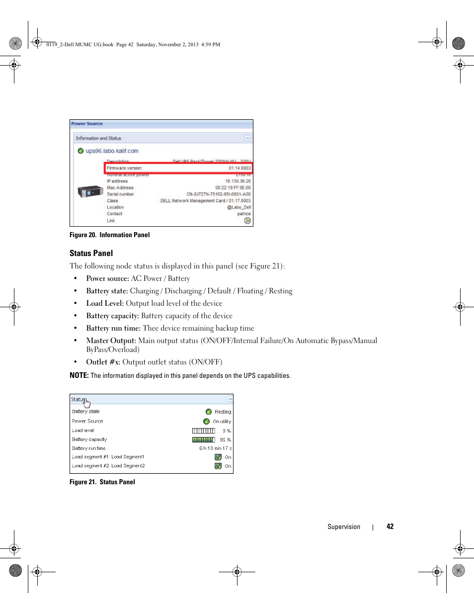 Status panel | Dell UPS 4200R User Manual | Page 41 / 116