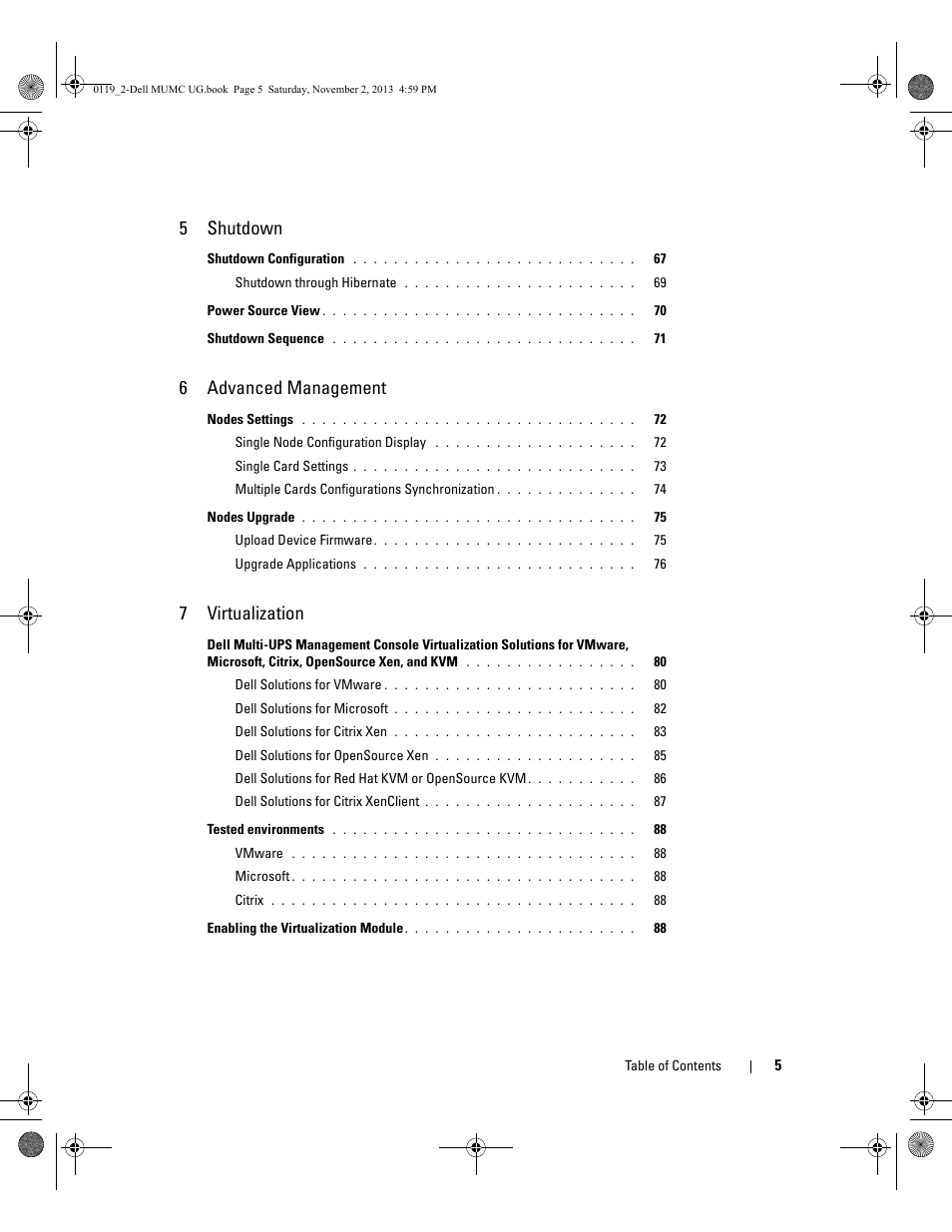 5 shutdown, 6 advanced management, 7 virtualization | Dell UPS 4200R User Manual | Page 5 / 116