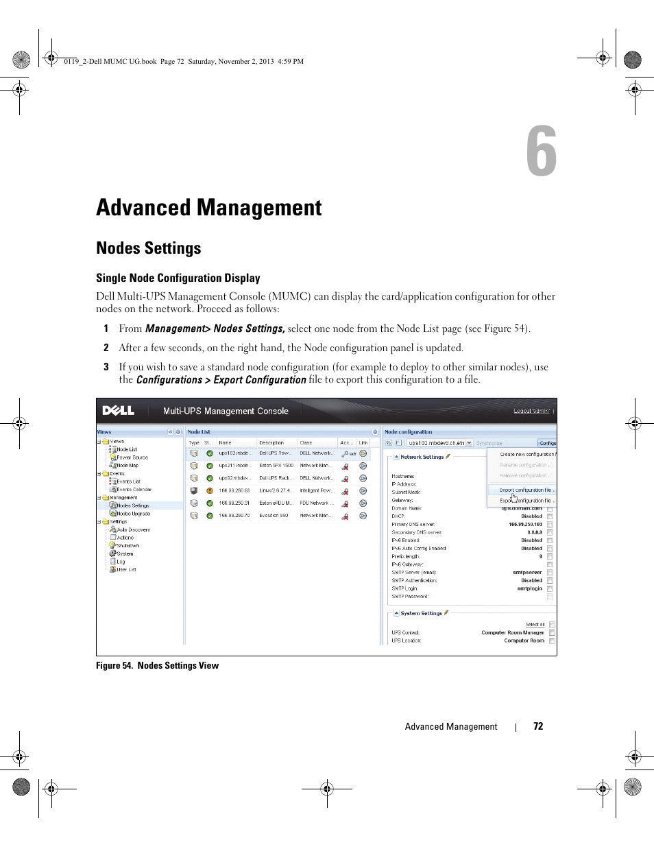 Advanced management, Nodes settings, Single node configuration display | 6 advanced management | Dell UPS 4200R User Manual | Page 71 / 116