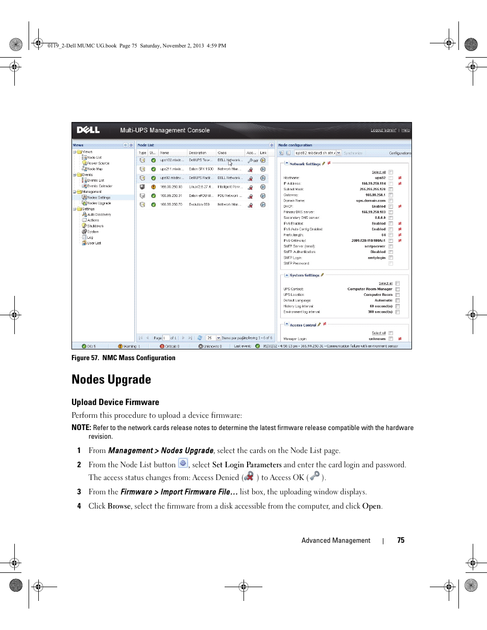 Nodes upgrade, Upload device firmware | Dell UPS 4200R User Manual | Page 74 / 116