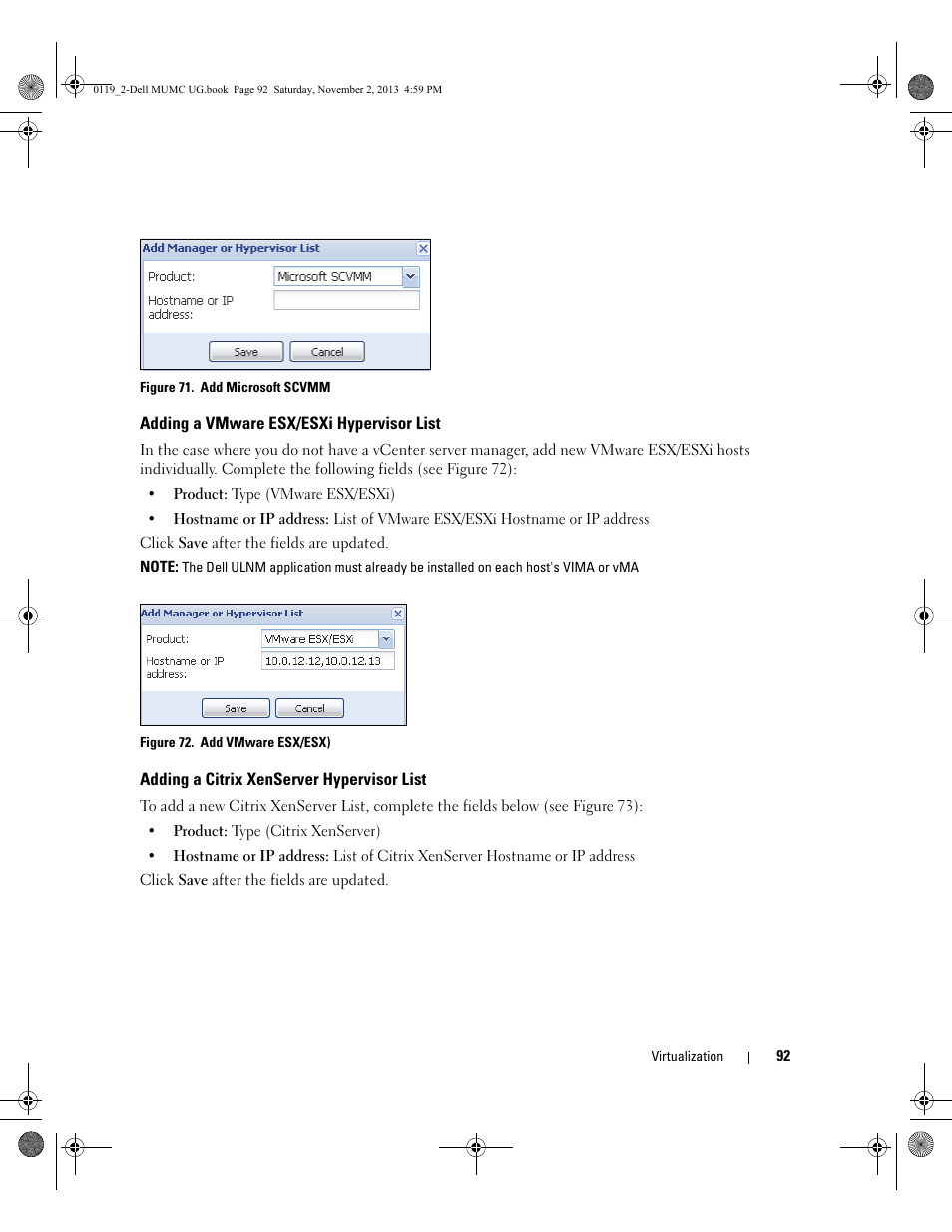 Adding a vmware esx/esxi hypervisor list, Adding a citrix xenserver hypervisor list | Dell UPS 4200R User Manual | Page 91 / 116