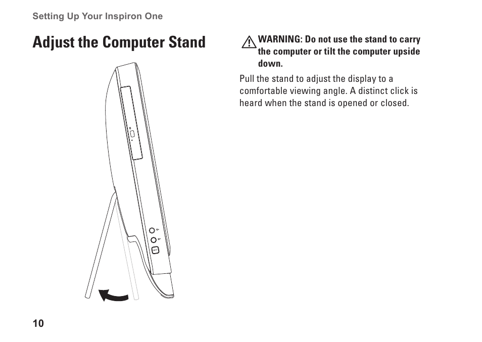 Adjust the computer stand | Dell Inspiron One 2310 (Late 2010) User Manual | Page 12 / 92