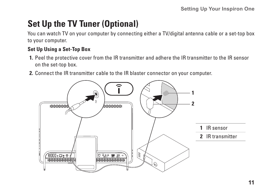 Set up the tv tuner (optional) | Dell Inspiron One 2310 (Late 2010) User Manual | Page 13 / 92