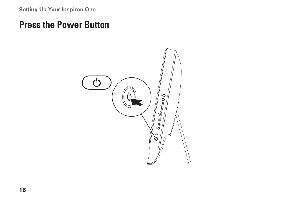 Press the power button | Dell Inspiron One 2310 (Late 2010) User Manual | Page 18 / 92