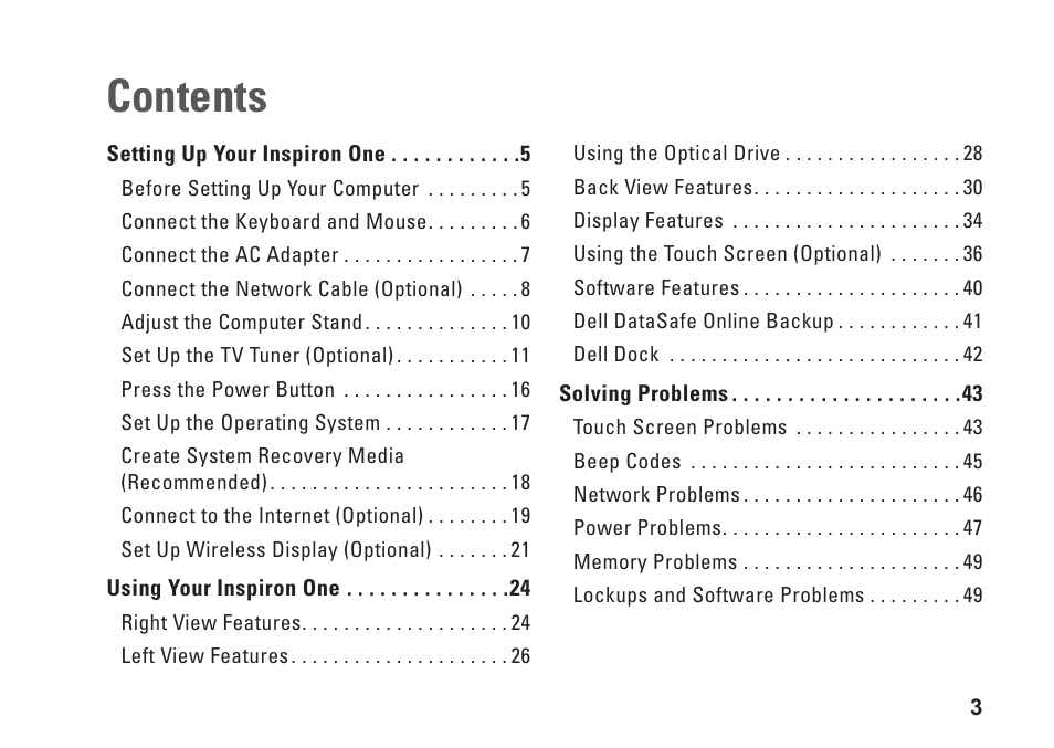 Dell Inspiron One 2310 (Late 2010) User Manual | Page 5 / 92