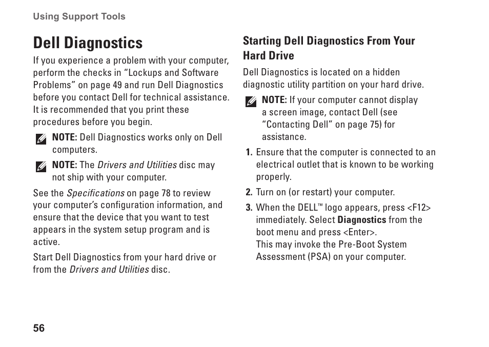 Dell diagnostics | Dell Inspiron One 2310 (Late 2010) User Manual | Page 58 / 92