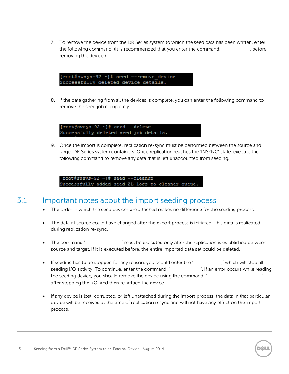 1 important notes about the import seeding process, Important notes about the import seeding process | Dell DR4000 User Manual | Page 13 / 15