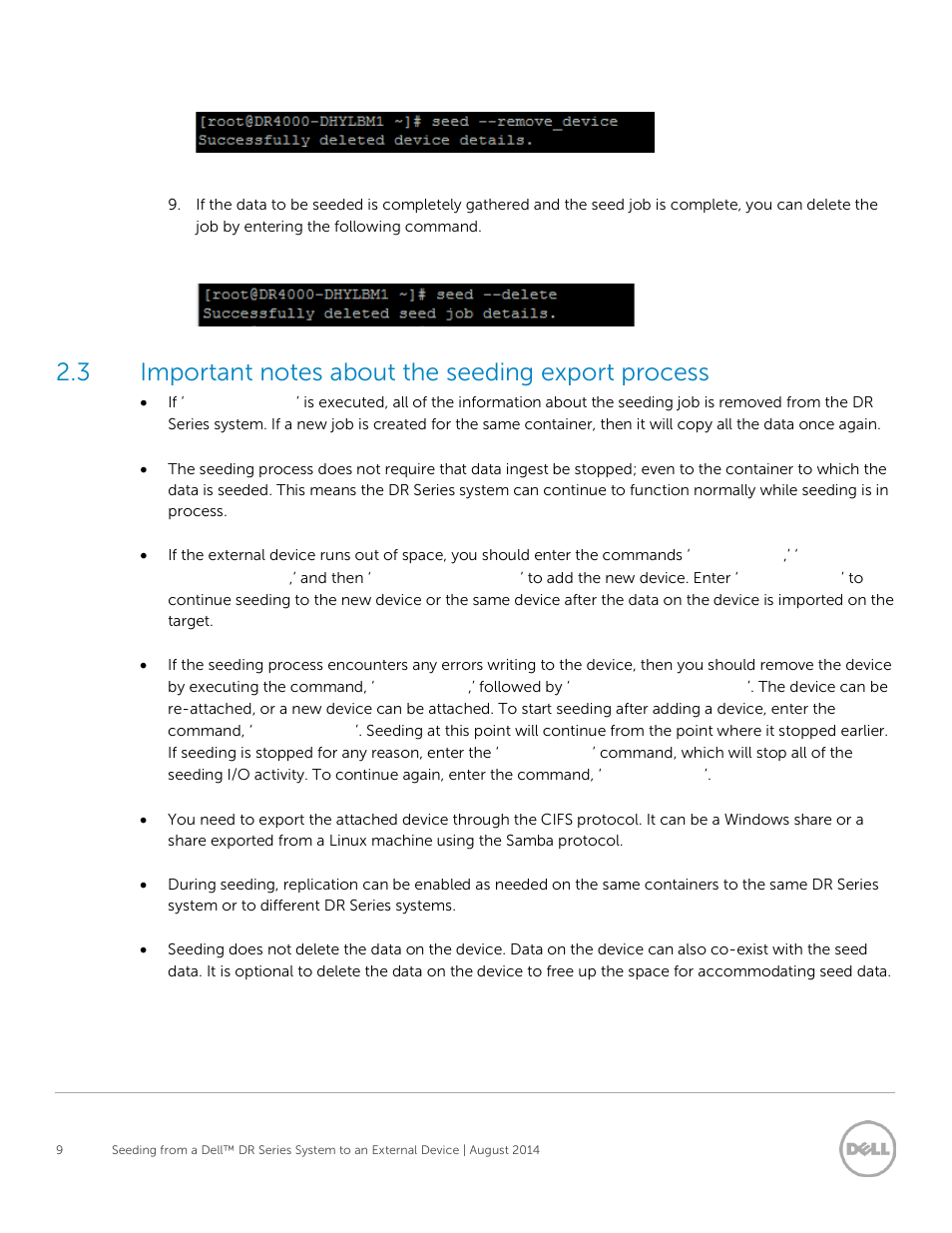 3 important notes about the seeding export process, Important notes about the seeding export process | Dell DR4000 User Manual | Page 9 / 15