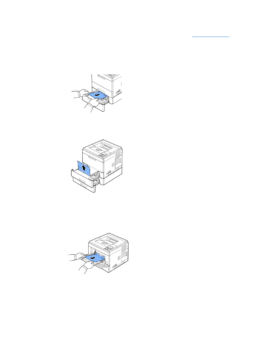 Around the toner cartridge, Multi-purpose feeder jam, Paper feed jam (optional trays) | Dell 5330dn Workgroup Mono Laser Printer User Manual | Page 113 / 127