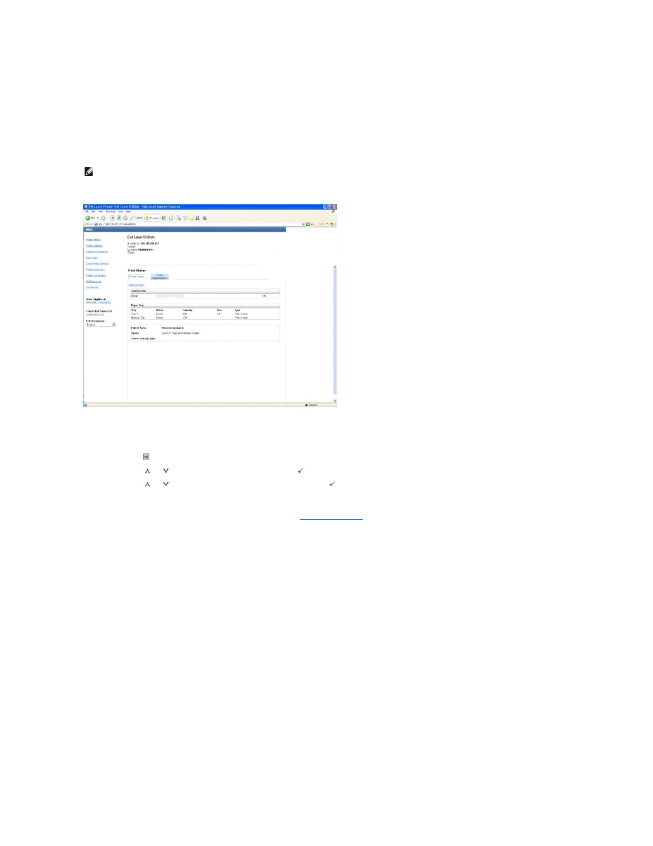 Dell printer configuration web tool, Printer status, Printer settings | Print server settings, Email alert | Dell 5330dn Workgroup Mono Laser Printer User Manual | Page 125 / 127