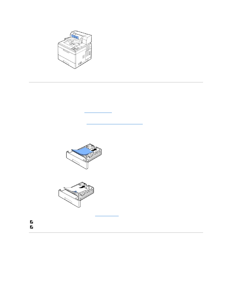 Loading print media in the paper tray, Using the multi-purpose feeder, For detailed loading instructions | For instructions on loading an envelope | Dell 5330dn Workgroup Mono Laser Printer User Manual | Page 79 / 127