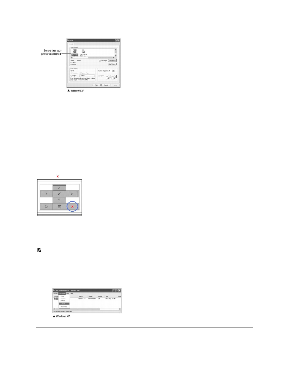 Canceling a print job | Dell 5330dn Workgroup Mono Laser Printer User Manual | Page 86 / 127