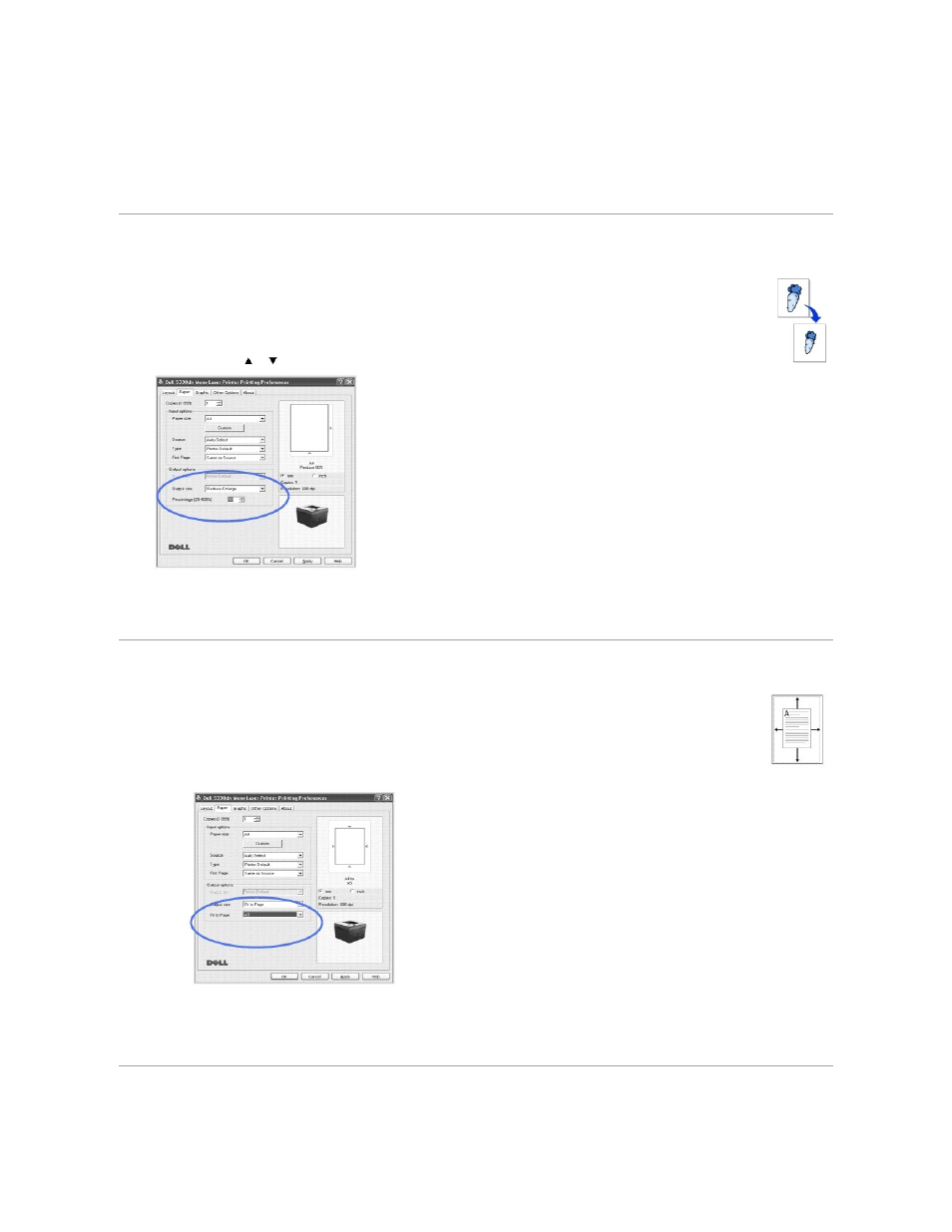 Printing a reduced or enlarged document, Fitting your document to a selected paper size, Printing posters | For details, see, Fitting your, Document to a selected paper size | Dell 5330dn Workgroup Mono Laser Printer User Manual | Page 92 / 127