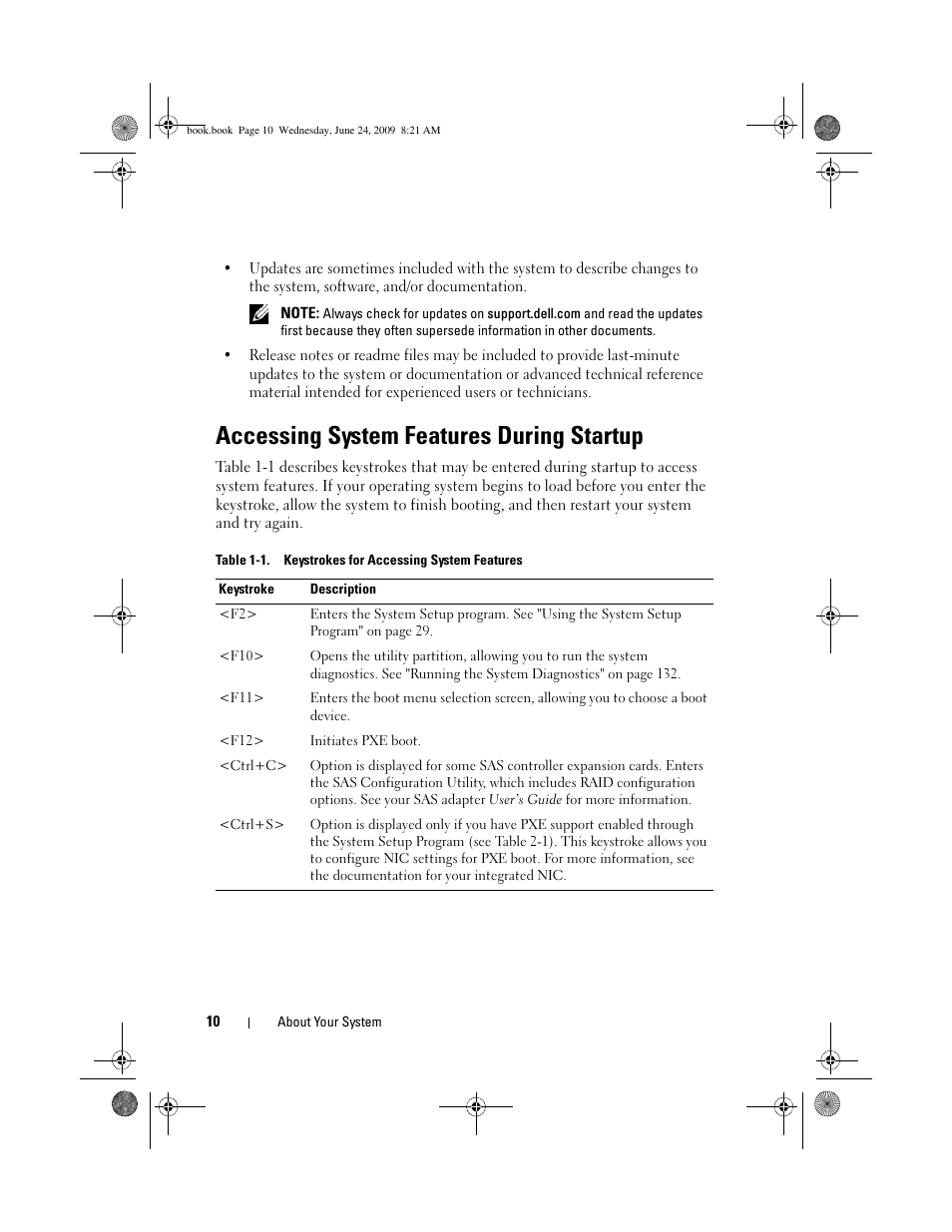 Accessing system features during startup | Dell PowerEdge T100 User Manual | Page 10 / 160