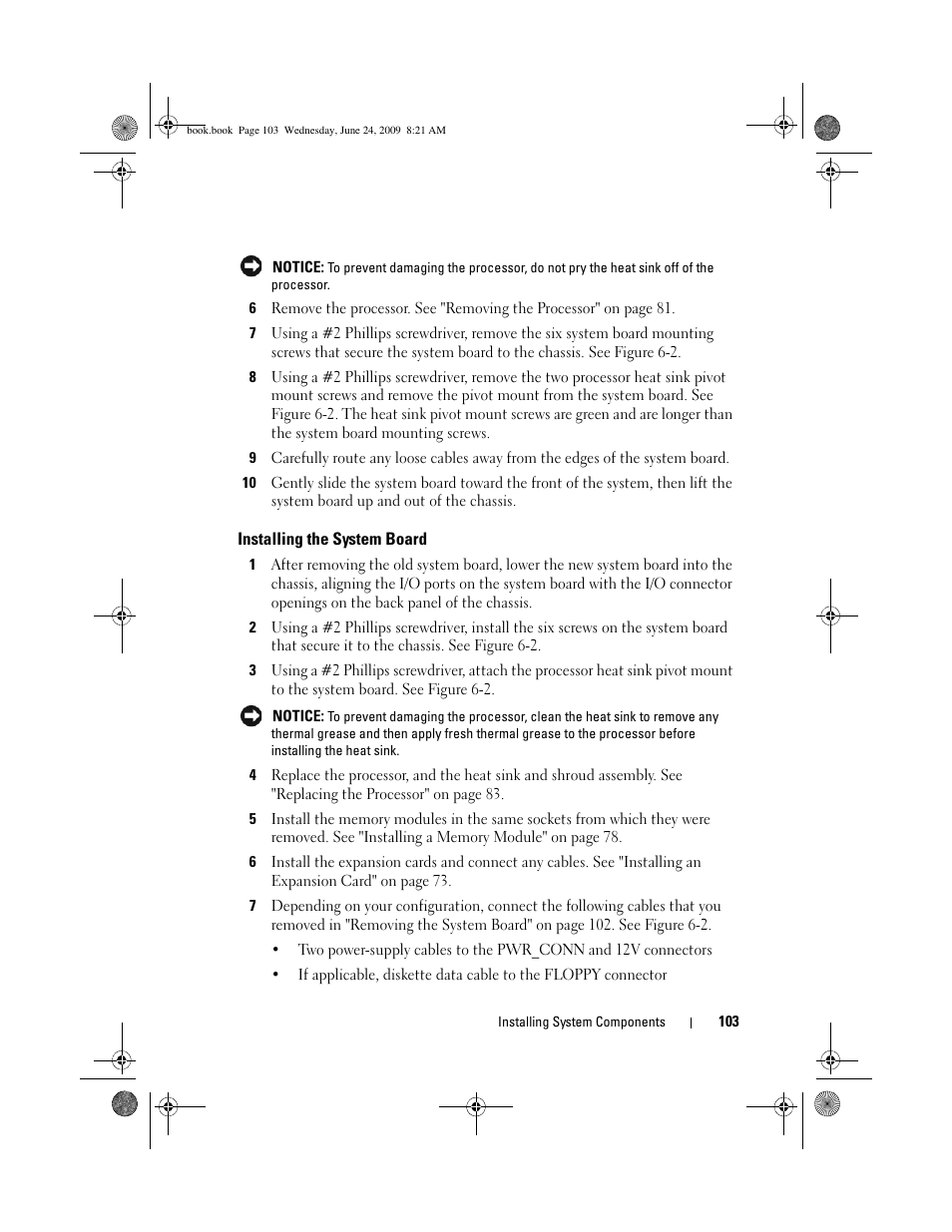 Installing the system board | Dell PowerEdge T100 User Manual | Page 103 / 160