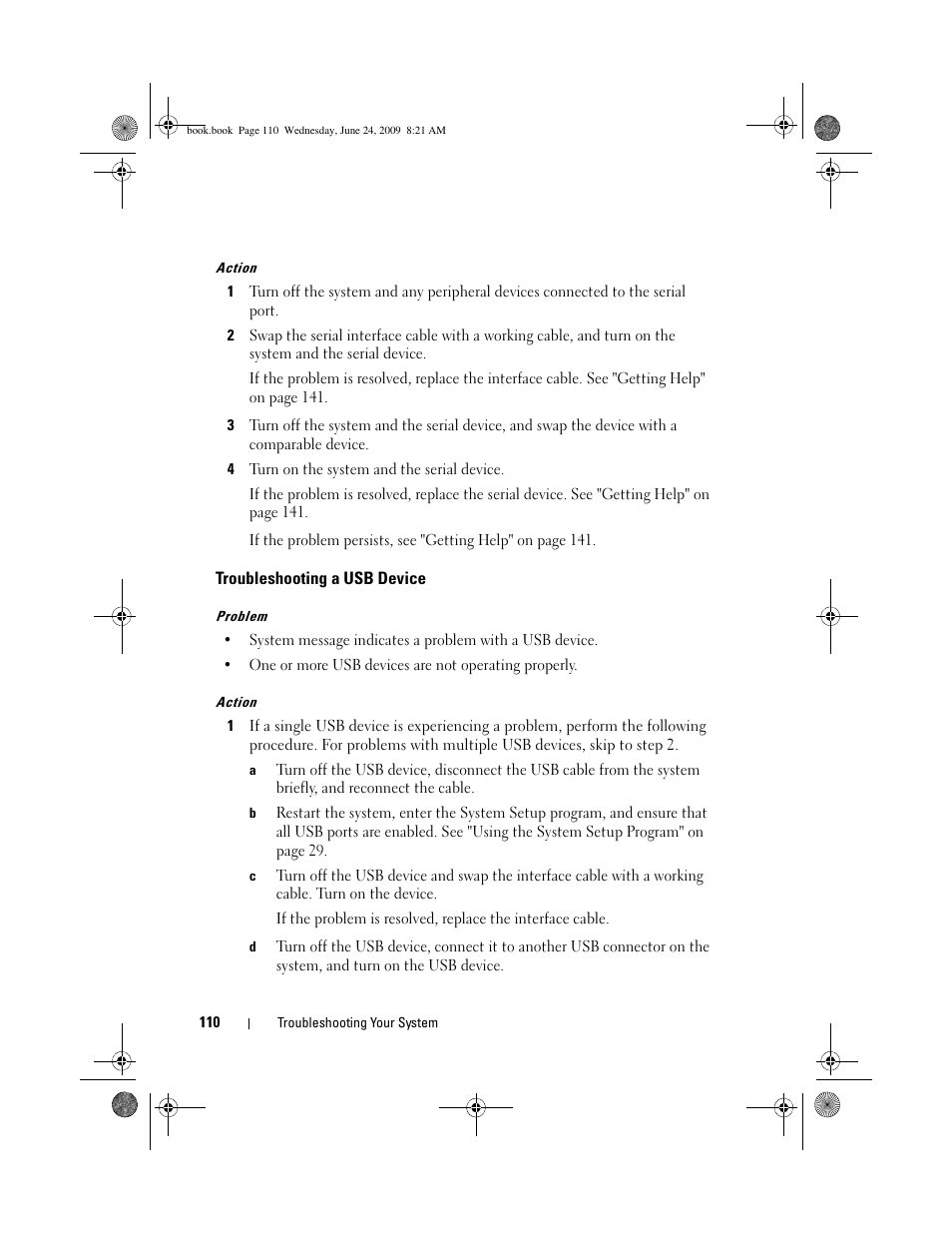 Troubleshooting a usb device | Dell PowerEdge T100 User Manual | Page 110 / 160