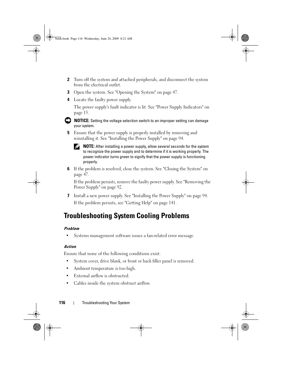 Troubleshooting system cooling problems | Dell PowerEdge T100 User Manual | Page 116 / 160