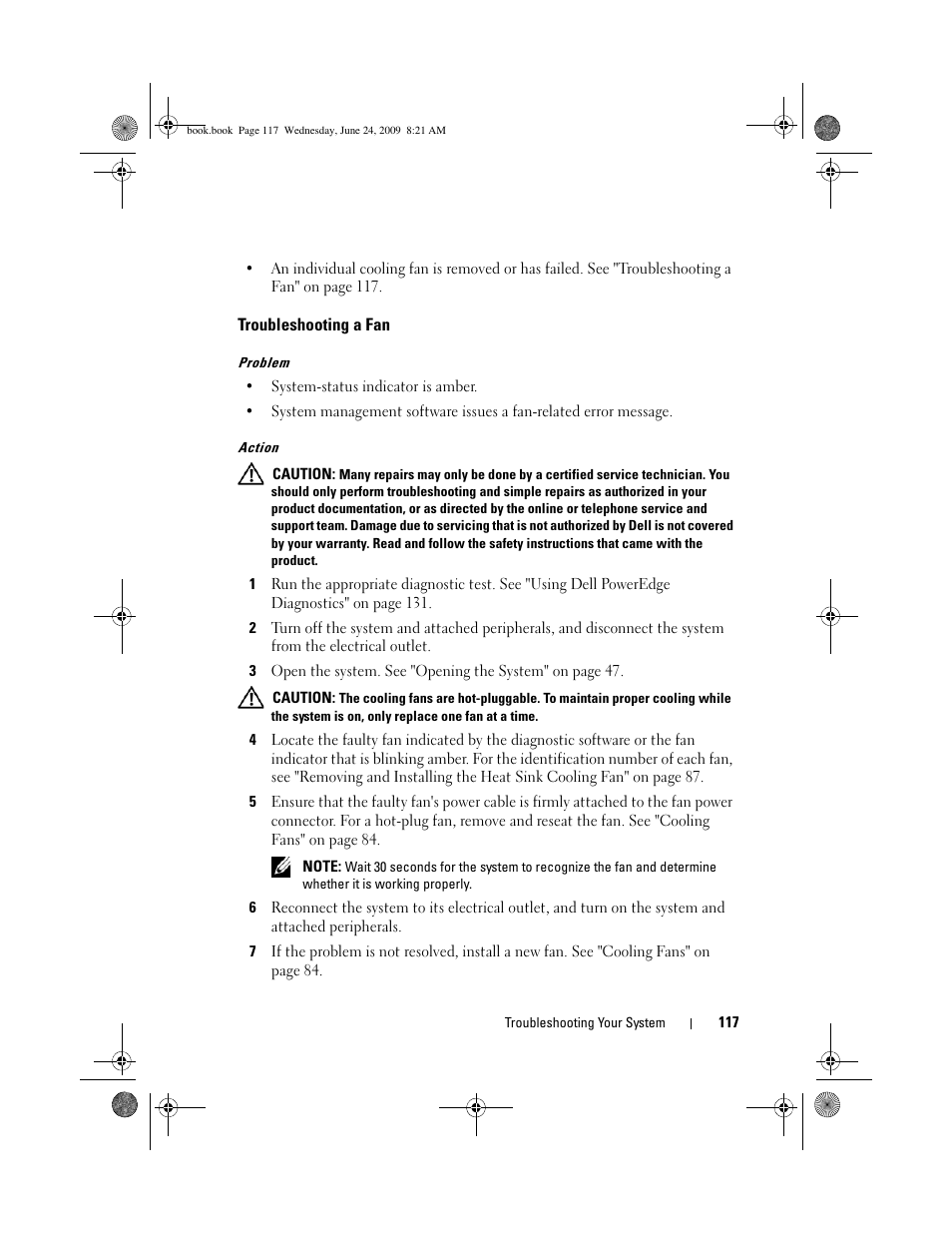 Troubleshooting a fan | Dell PowerEdge T100 User Manual | Page 117 / 160