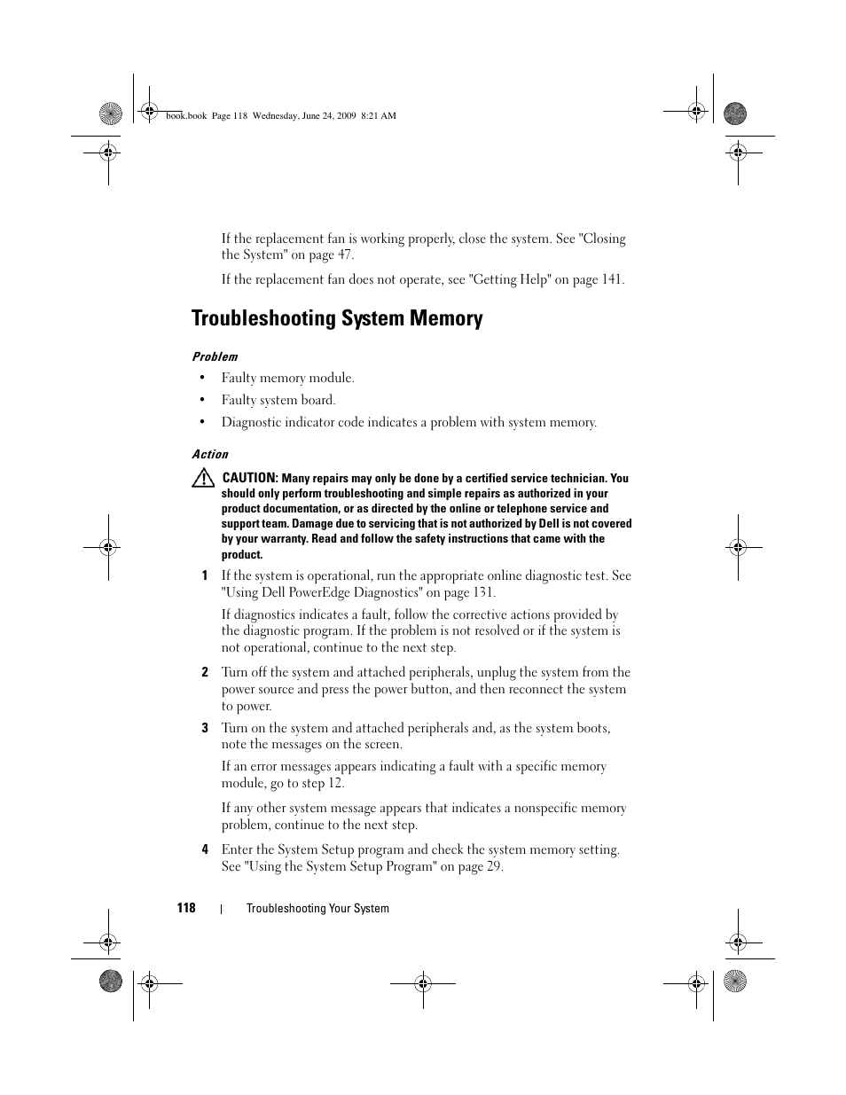 Troubleshooting system memory | Dell PowerEdge T100 User Manual | Page 118 / 160