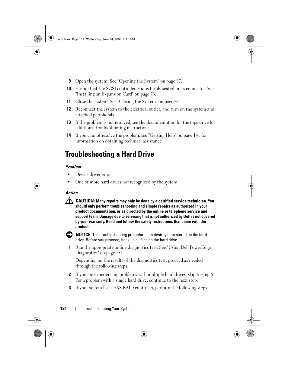 Troubleshooting a hard drive | Dell PowerEdge T100 User Manual | Page 124 / 160